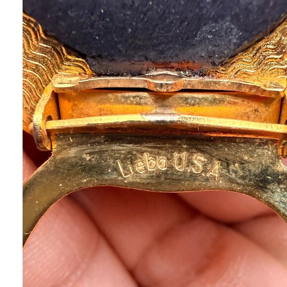 Custom Made Lieba USA Gold-Tone Scarf Ring Upcycled W/ Luxury Bag Canvas Accent - Picture 7 of 11